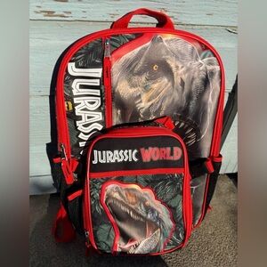 Jurassic World Red & Black Dino Backpack with Lunchbox